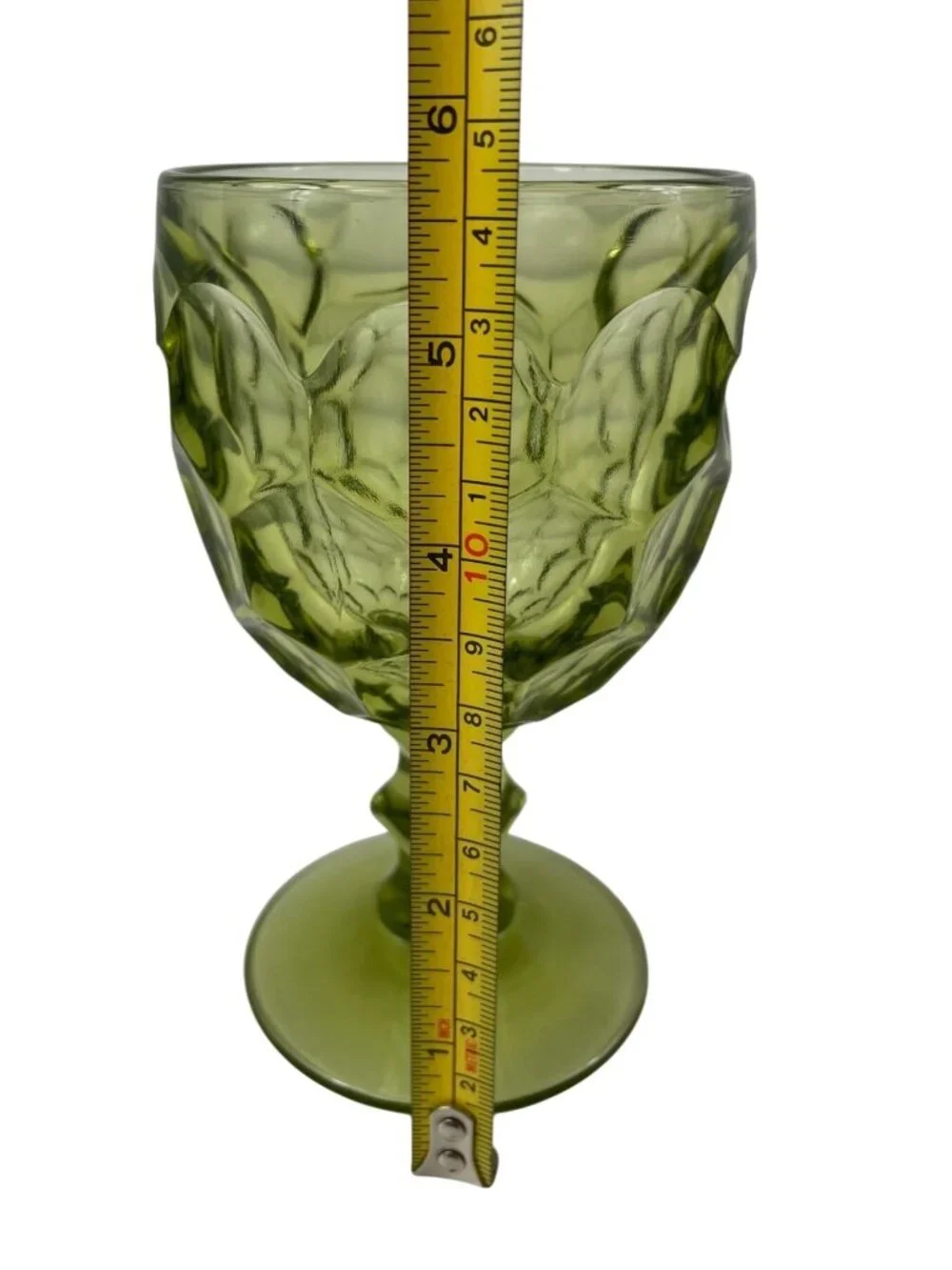 Vintage Imperial Glass Provincial Avocado Green Thumbprint Water Goblet